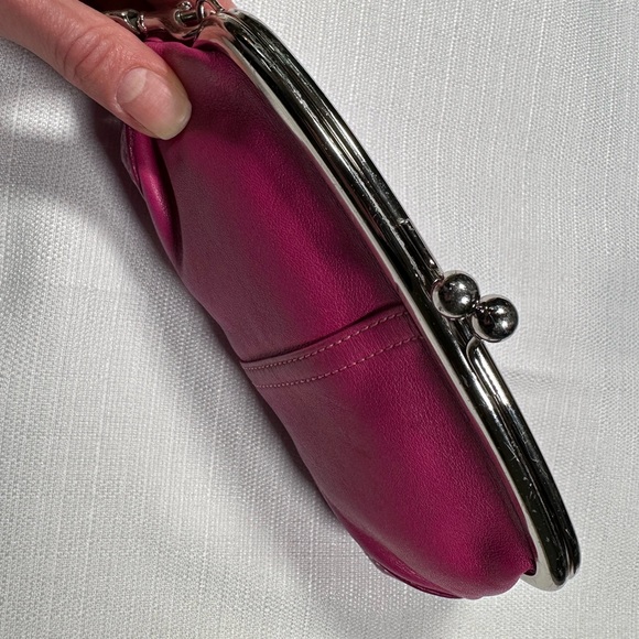Coach hot pink kiss lock wristlet with strap. Silver hardware. - Picture 5 of 8